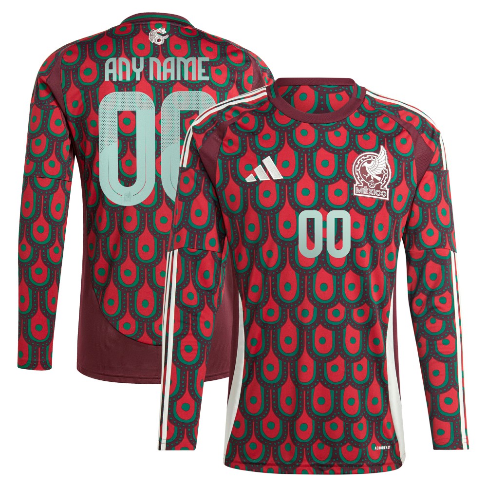 Mexico National Team 2024 Home Replica Custom Long Sleeve Jersey Burgundy | Adidas cheap