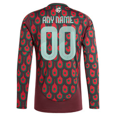 Mexico National Team 2024 Home Replica Custom Long Sleeve Jersey Burgundy | Adidas cheap