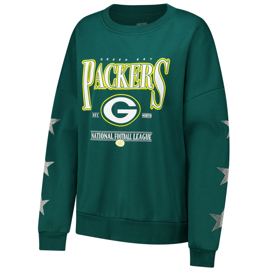 Green Bay Packers Gameday Couture Women's Rhinestone Star Sleeve Settle the Score Oversized Pullover Sweatshirt Green | NFL
