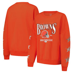 Cleveland Browns Gameday Couture Women's Rhinestone Star Sleeve Settle the Score Oversized Pullover Sweatshirt Orange | NFL