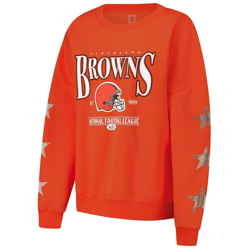 Cleveland Browns Gameday Couture Women's Rhinestone Star Sleeve Settle the Score Oversized Pullover Sweatshirt Orange | NFL