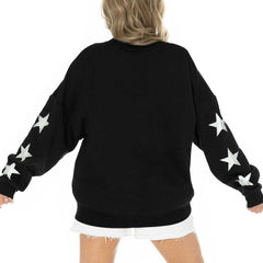 Jacksonville Jaguars Gameday Couture Women's Rhinestone Star Sleeve Settle the Score Oversized Pullover Sweatshirt Black | NFL