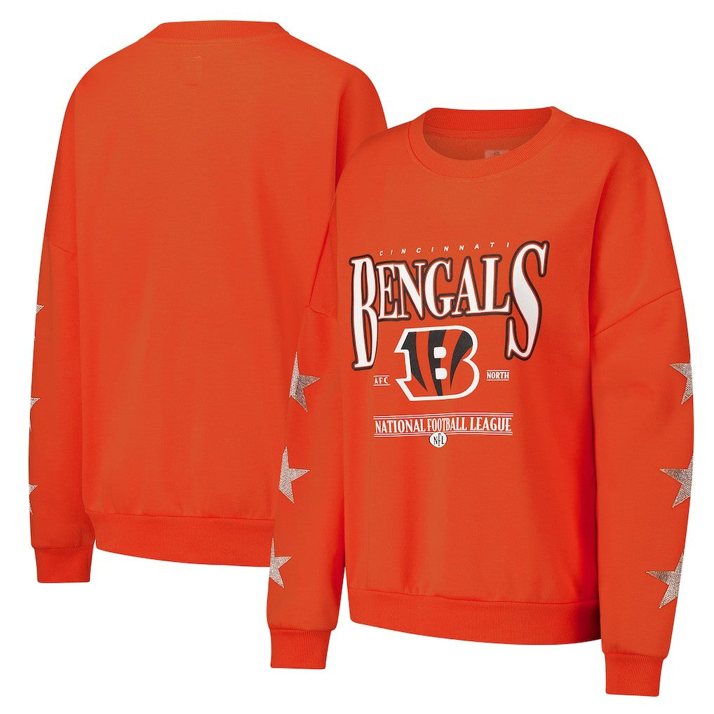 Cincinnati Bengals Gameday Couture Women's Rhinestone Star Sleeve Settle the Score Oversized Pullover Sweatshirt Orange | NFL