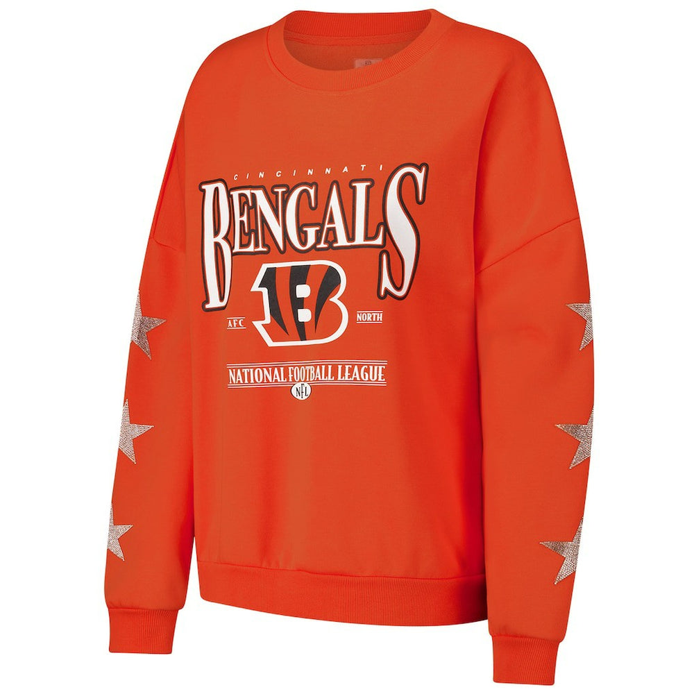 Cincinnati Bengals Gameday Couture Women's Rhinestone Star Sleeve Settle the Score Oversized Pullover Sweatshirt Orange | NFL