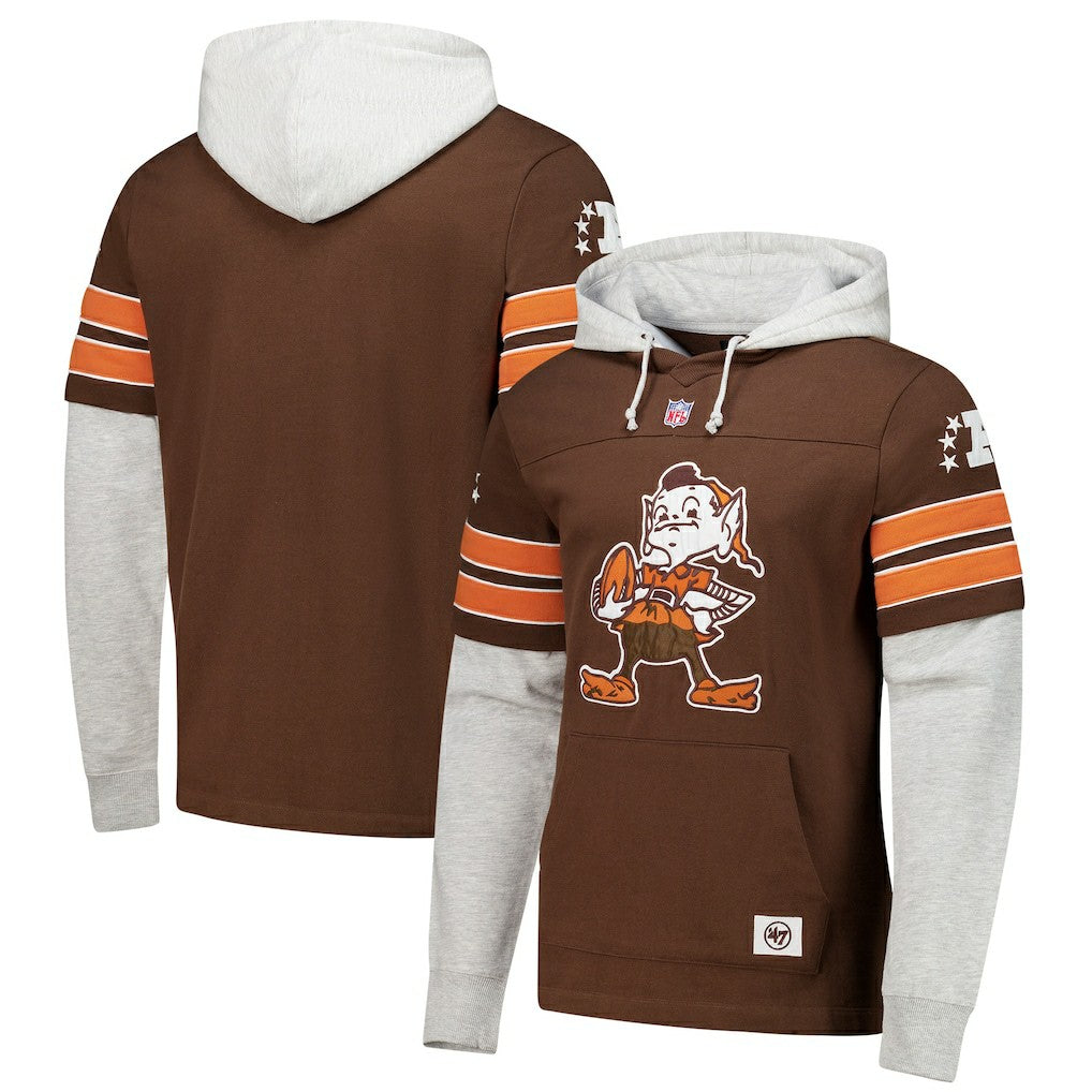 Cleveland Browns '47 Throwback Double Header Blitz Cornerback Hoodie Brown | 47 brand