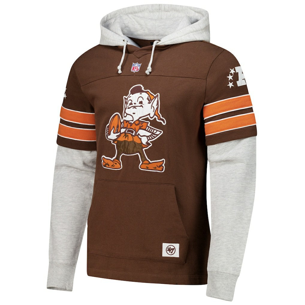 Cleveland Browns '47 Throwback Double Header Blitz Cornerback Hoodie Brown | 47 brand