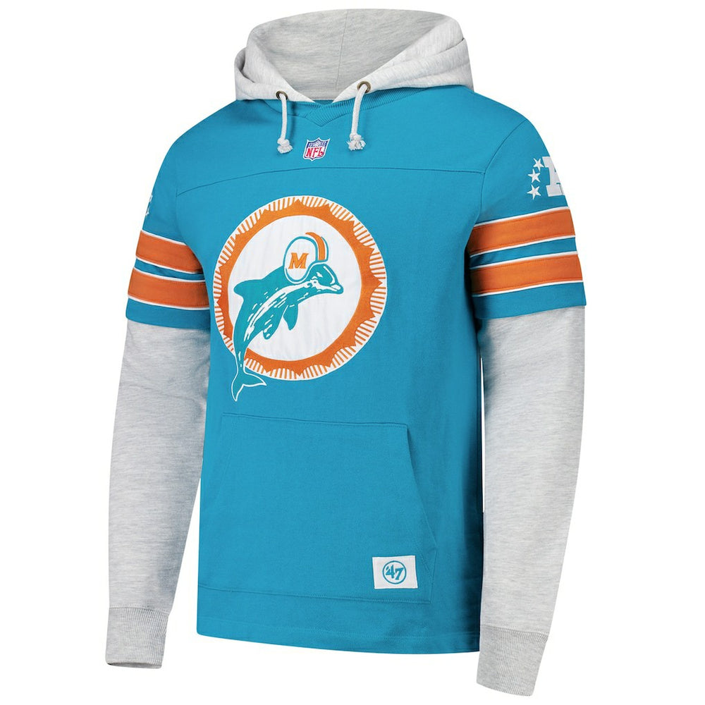 Miami Dolphins '47 Throwback Double Header Blitz Cornerback Hoodie Aqua | 47 brand