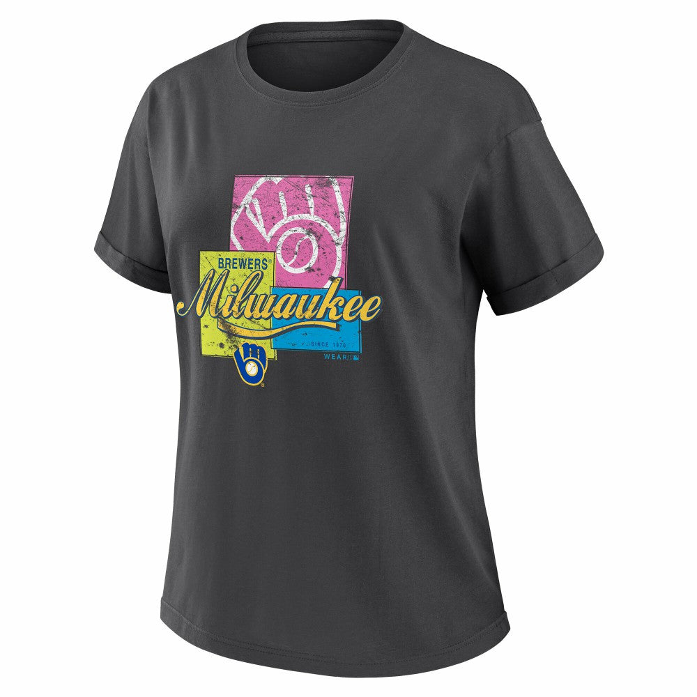 Milwaukee Brewers WEAR by Erin Andrews Women's Domestic Box Color Boyfriend T-Shirt - MLB