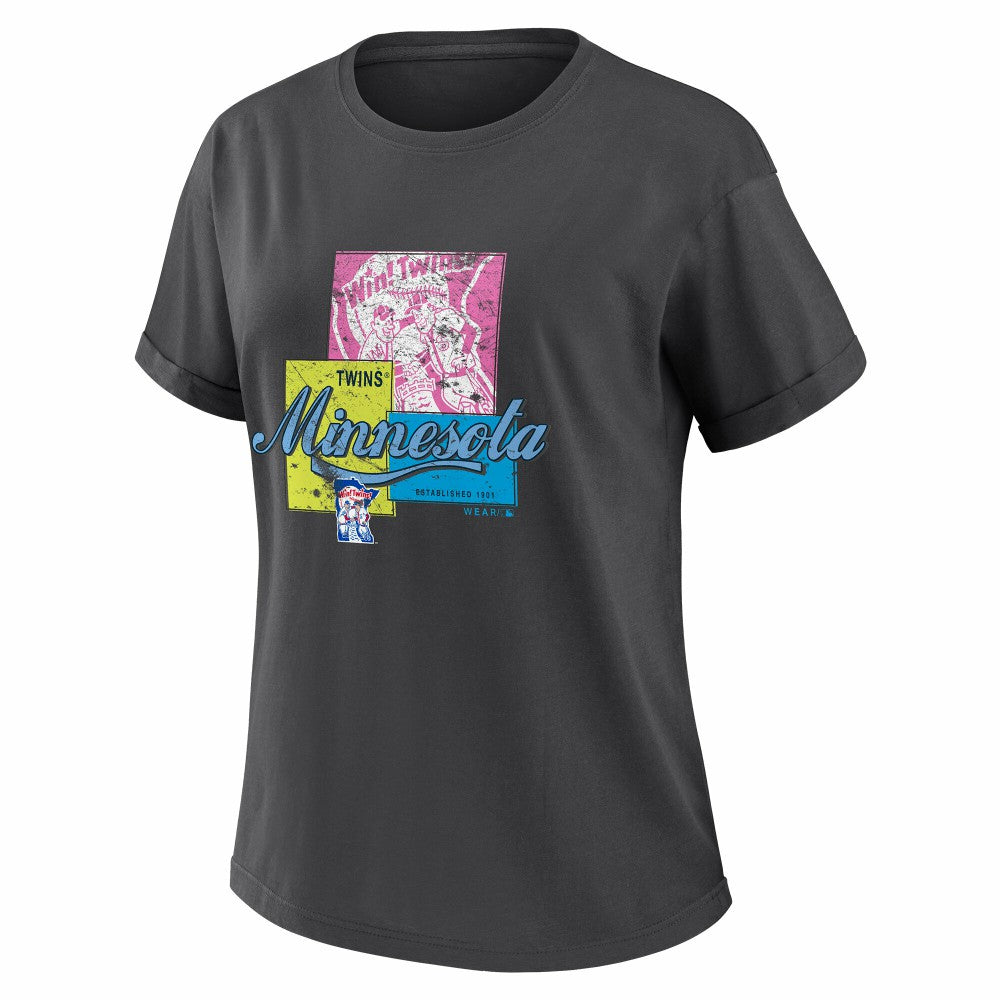 Minnesota Twins WEAR by Erin Andrews Women's Domestic Box Color Boyfriend T-Shirt - MLB