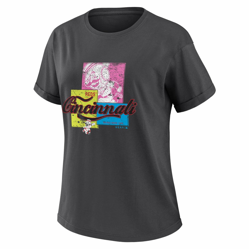 Cincinnati Reds WEAR by Erin Andrews Women's Domestic Box Color Boyfriend T-Shirt - MLB