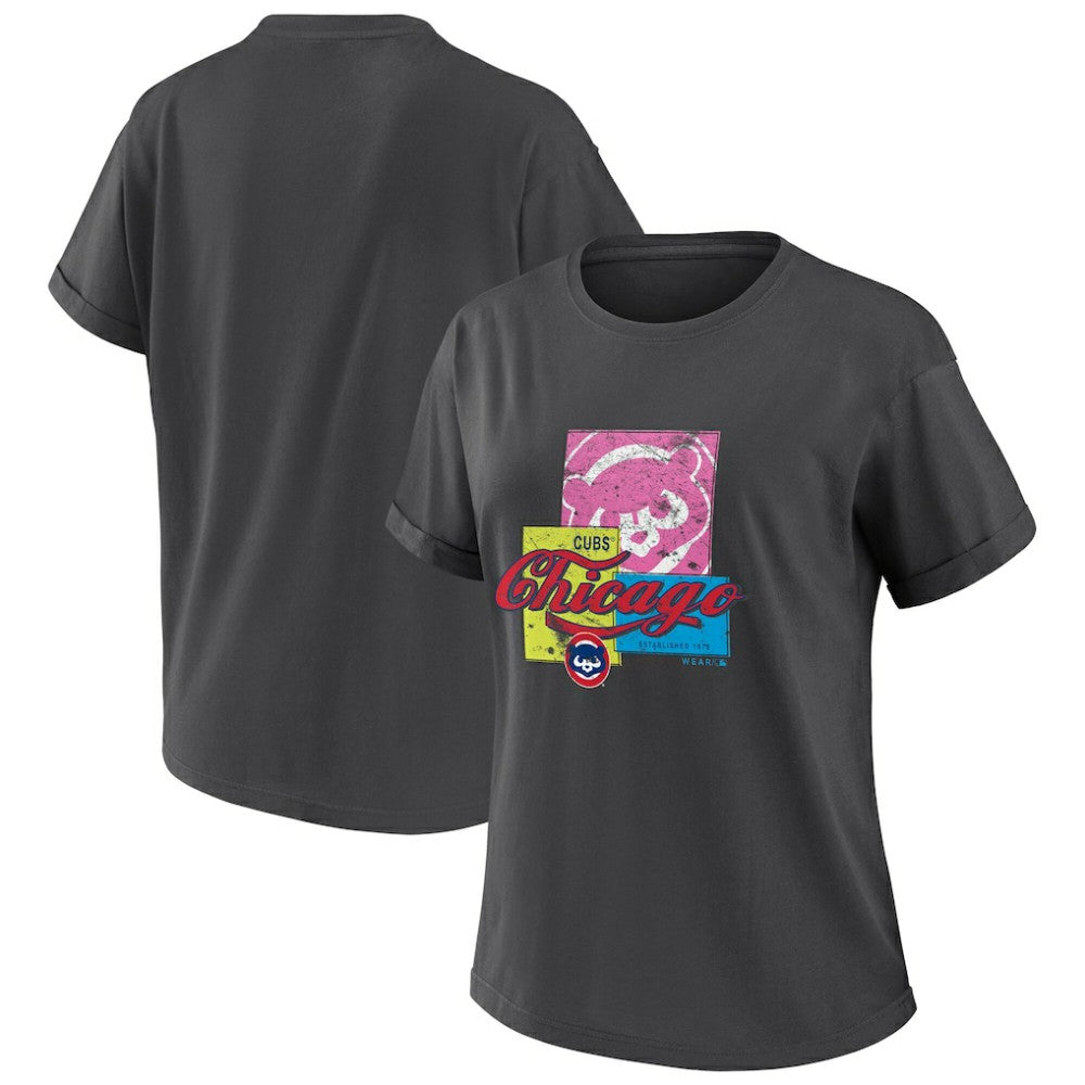 Chicago Cubs WEAR by Erin Andrews Women's Domestic Box Color Boyfriend T-Shirt - MLB