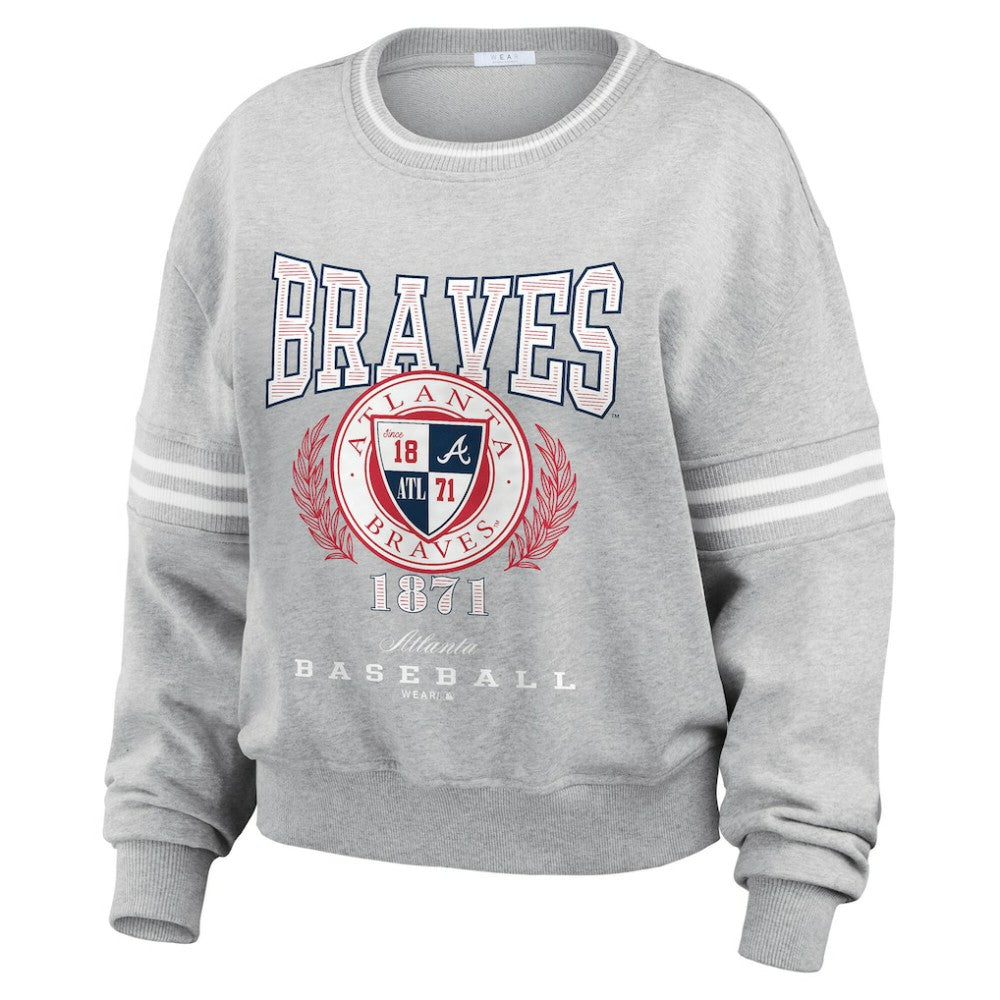 Atlanta Braves WEAR by Erin Andrews Women's Domestic Crest Pullover Sweatshirt - MLB