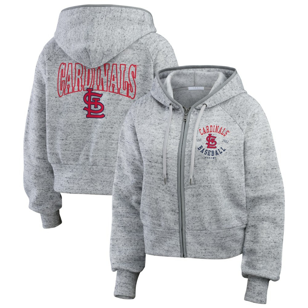 St. Louis Cardinals WEAR by Erin Andrews Women's Speckled Fleece Cropped Full-Zip Hoodie - MLB