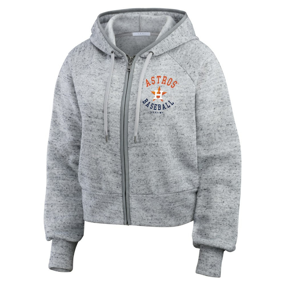 Houston Astros WEAR by Erin Andrews Women's Speckled Fleece Cropped Full-Zip Hoodie - MLB