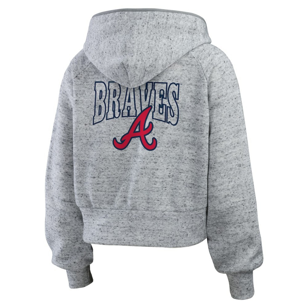 Atlanta Braves WEAR by Erin Andrews Women's Speckled Fleece Cropped Full-Zip Hoodie - MLB