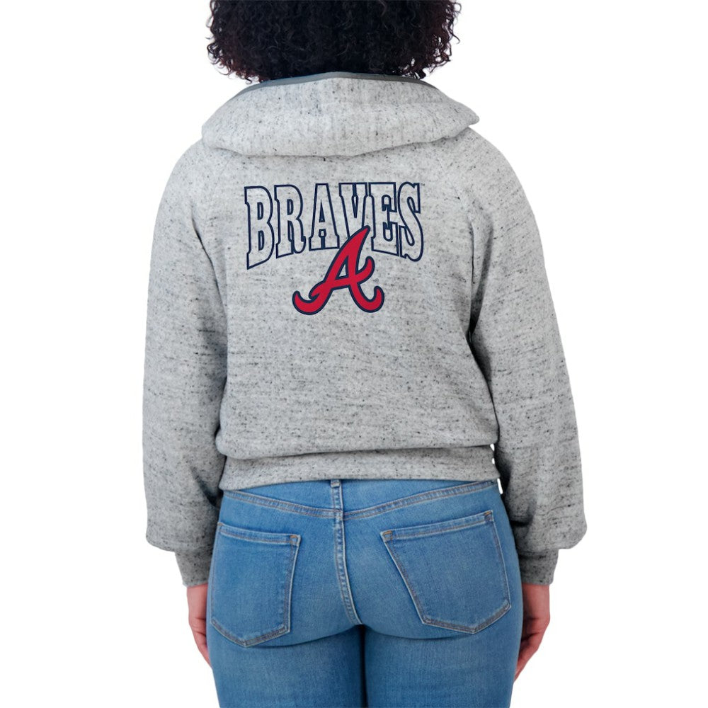 Atlanta Braves WEAR by Erin Andrews Women's Speckled Fleece Cropped Full-Zip Hoodie - MLB