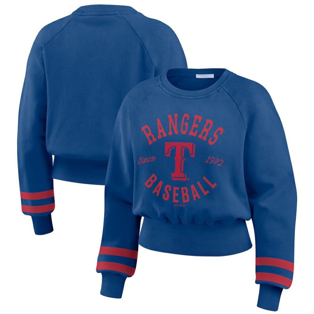 Texas Rangers WEAR by Erin Andrews Women's Vintage Washed Cropped Pullover Sweatshirt - MLB