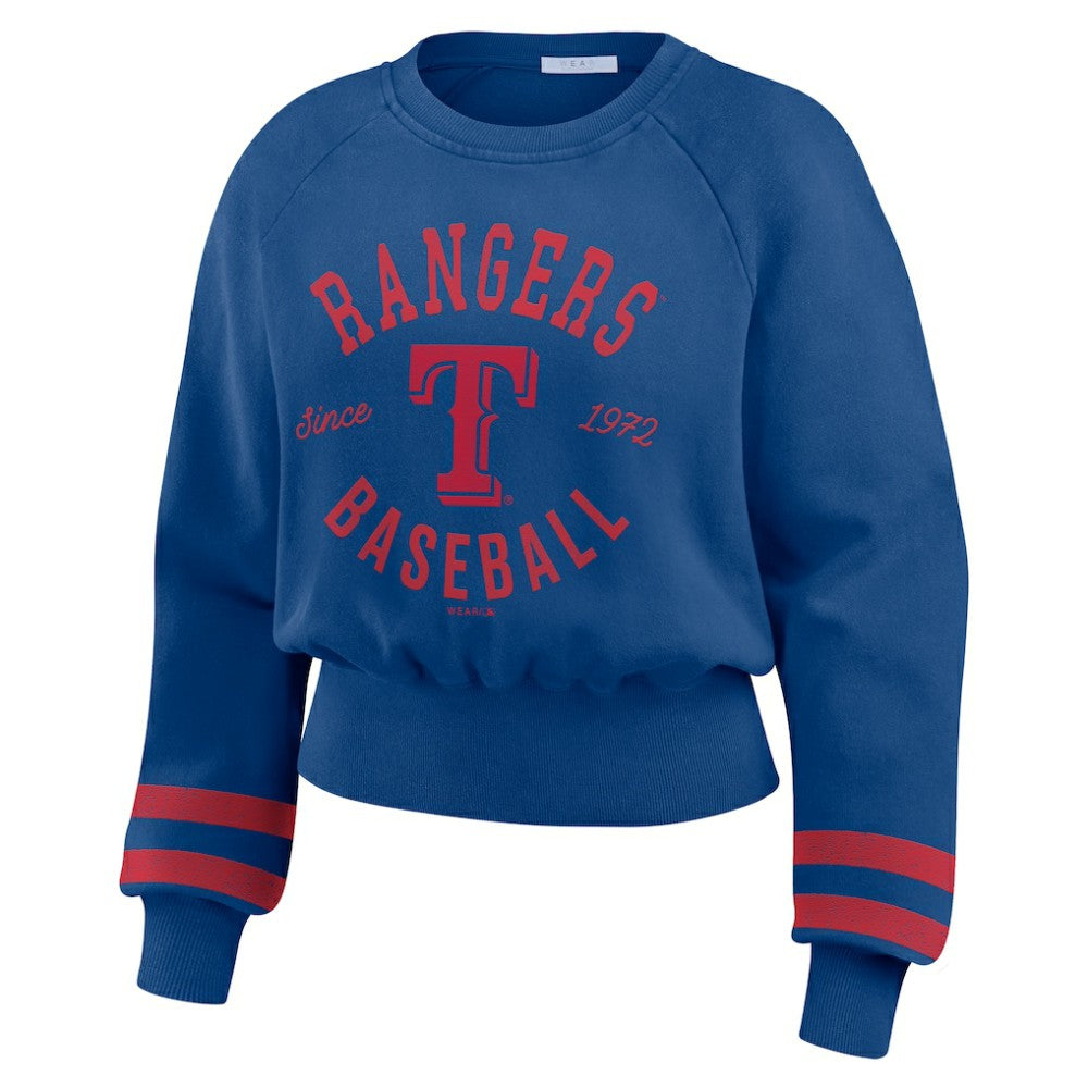 Texas Rangers WEAR by Erin Andrews Women's Vintage Washed Cropped Pullover Sweatshirt - MLB
