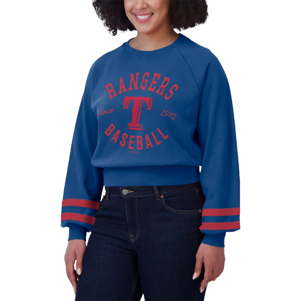 Texas Rangers WEAR by Erin Andrews Women's Vintage Washed Cropped Pullover Sweatshirt - MLB