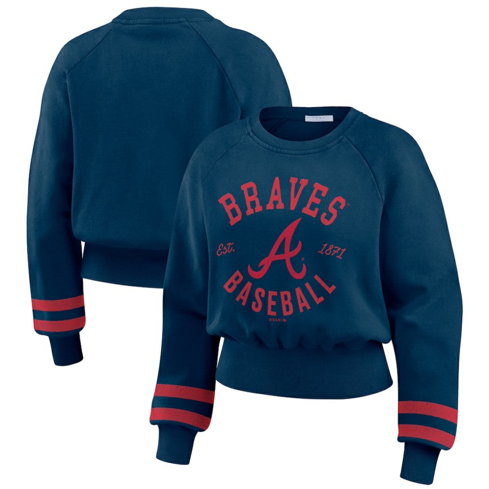 Atlanta Braves WEAR by Erin Andrews Women's Vintage Washed Cropped Pullover Sweatshirt - MLB