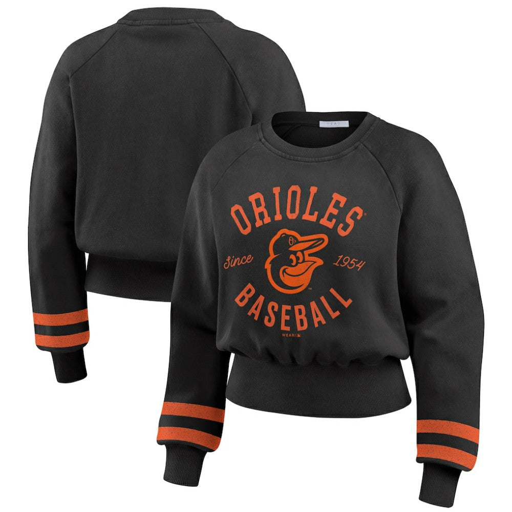 Baltimore Orioles WEAR by Erin Andrews Women's Vintage Washed Cropped Pullover Sweatshirt - MLB