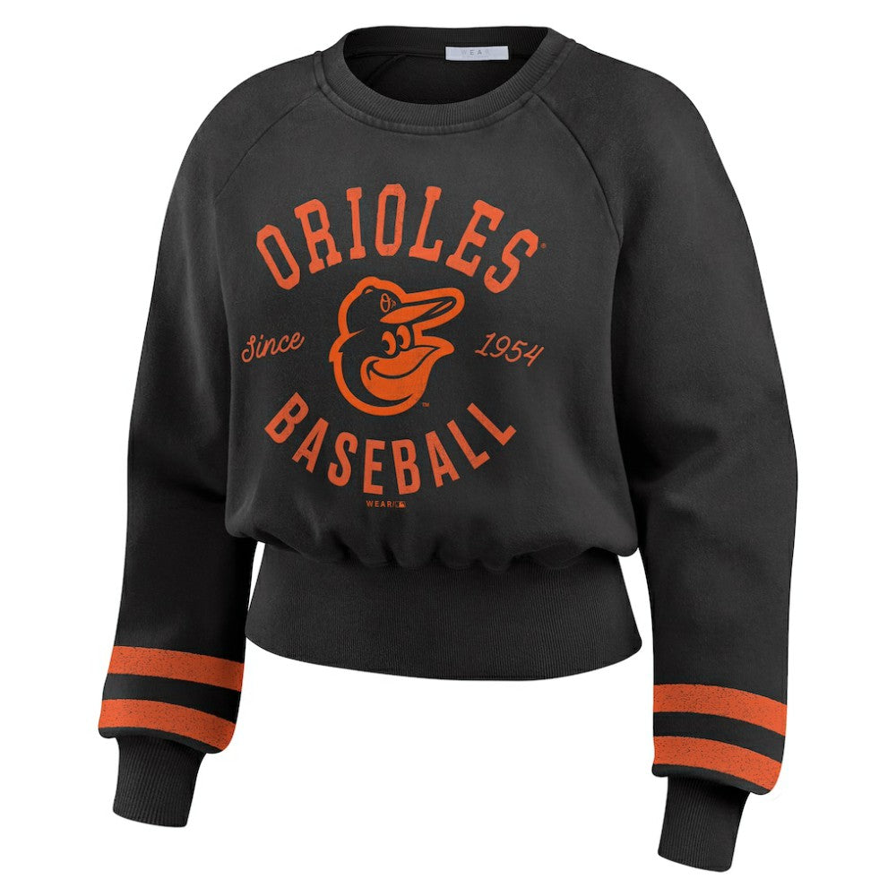 Baltimore Orioles WEAR by Erin Andrews Women's Vintage Washed Cropped Pullover Sweatshirt - MLB