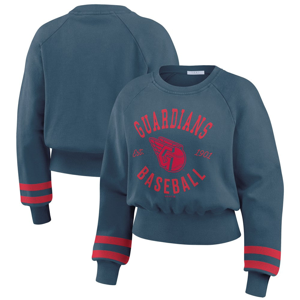 Cleveland Guardians WEAR by Erin Andrews Women's Vintage Washed Cropped Pullover Sweatshirt - MLB