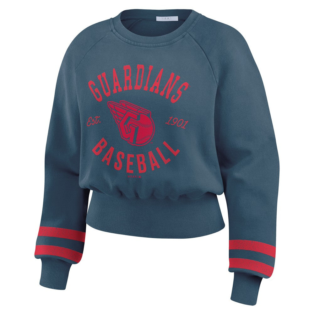 Cleveland Guardians WEAR by Erin Andrews Women's Vintage Washed Cropped Pullover Sweatshirt - MLB