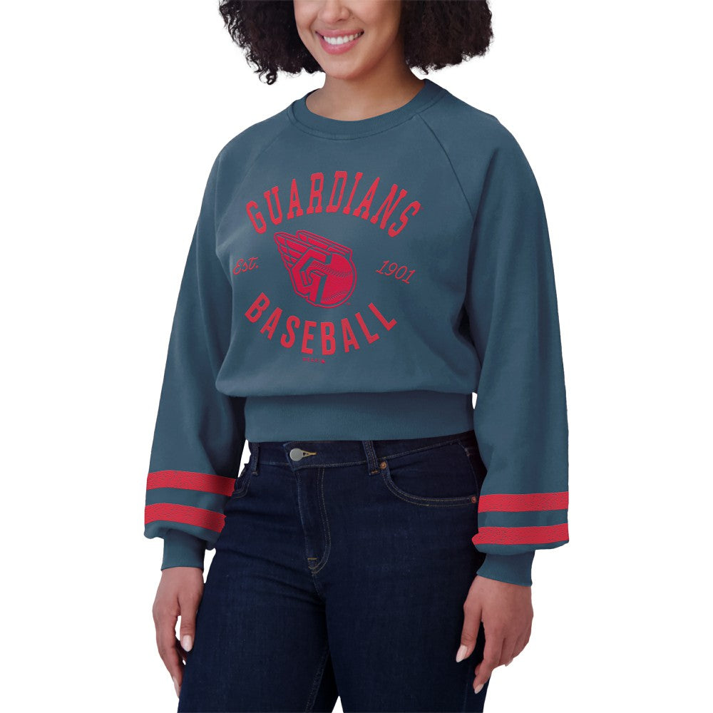 Cleveland Guardians WEAR by Erin Andrews Women's Vintage Washed Cropped Pullover Sweatshirt - MLB