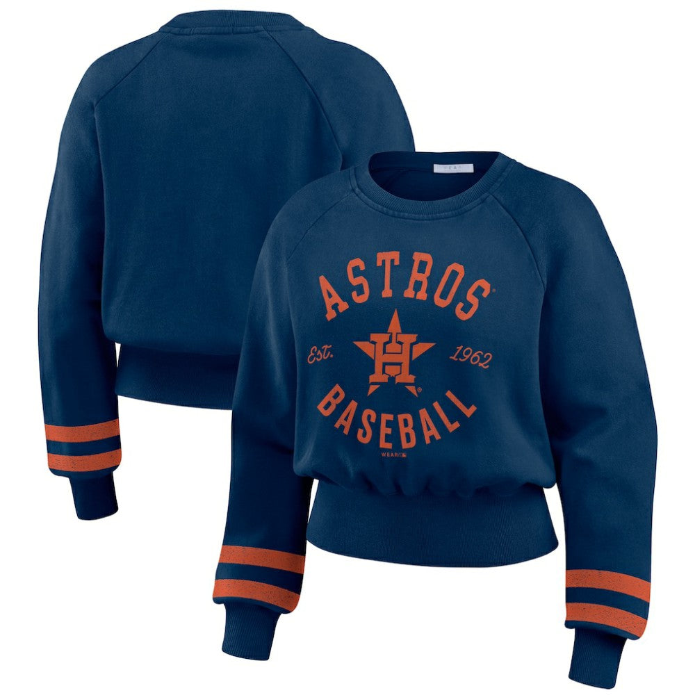 Houston Astros WEAR by Erin Andrews Women's Vintage Washed Cropped Pullover Sweatshirt - MLB