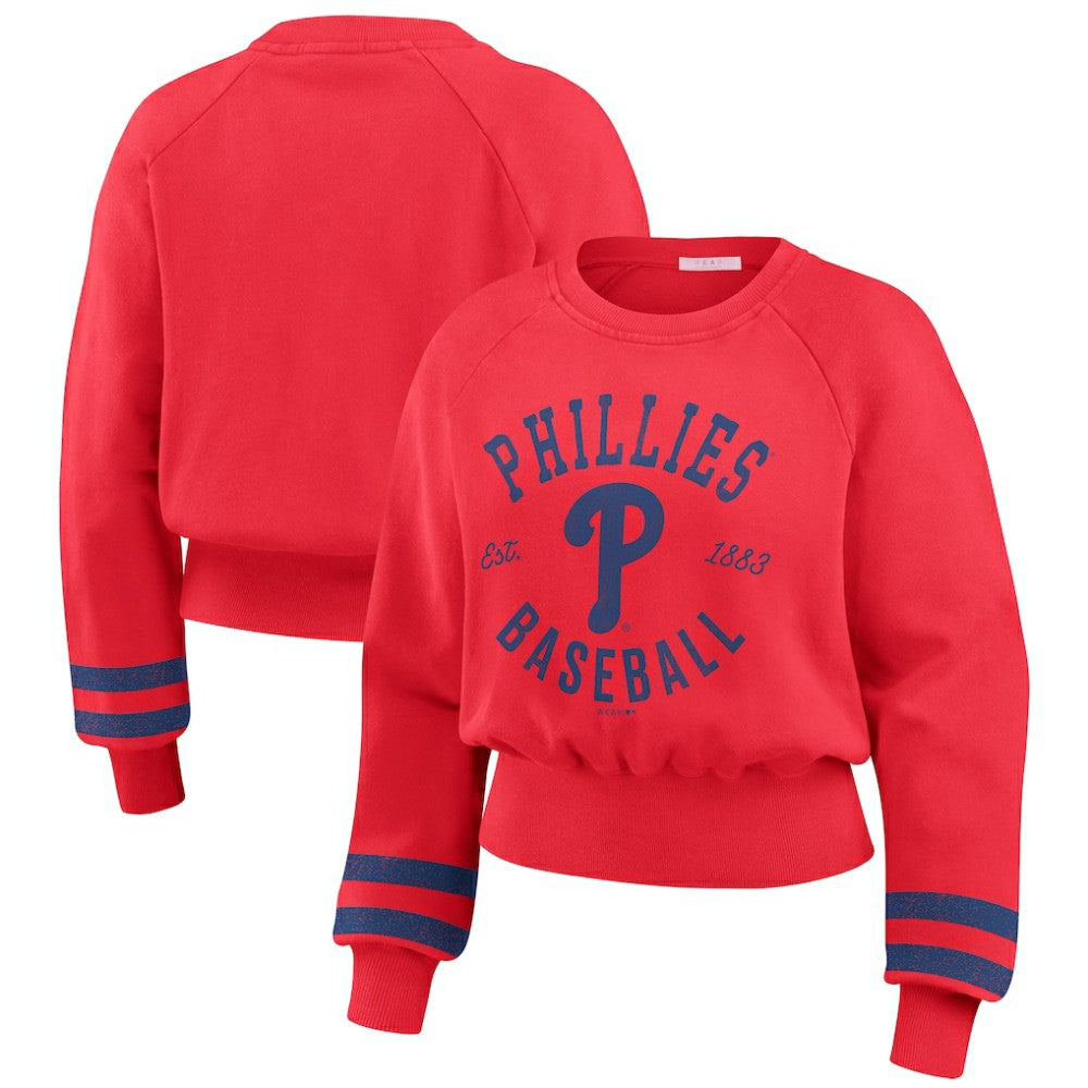 Philadelphia Phillies WEAR by Erin Andrews Women's Vintage Washed Cropped Pullover Sweatshirt - MLB