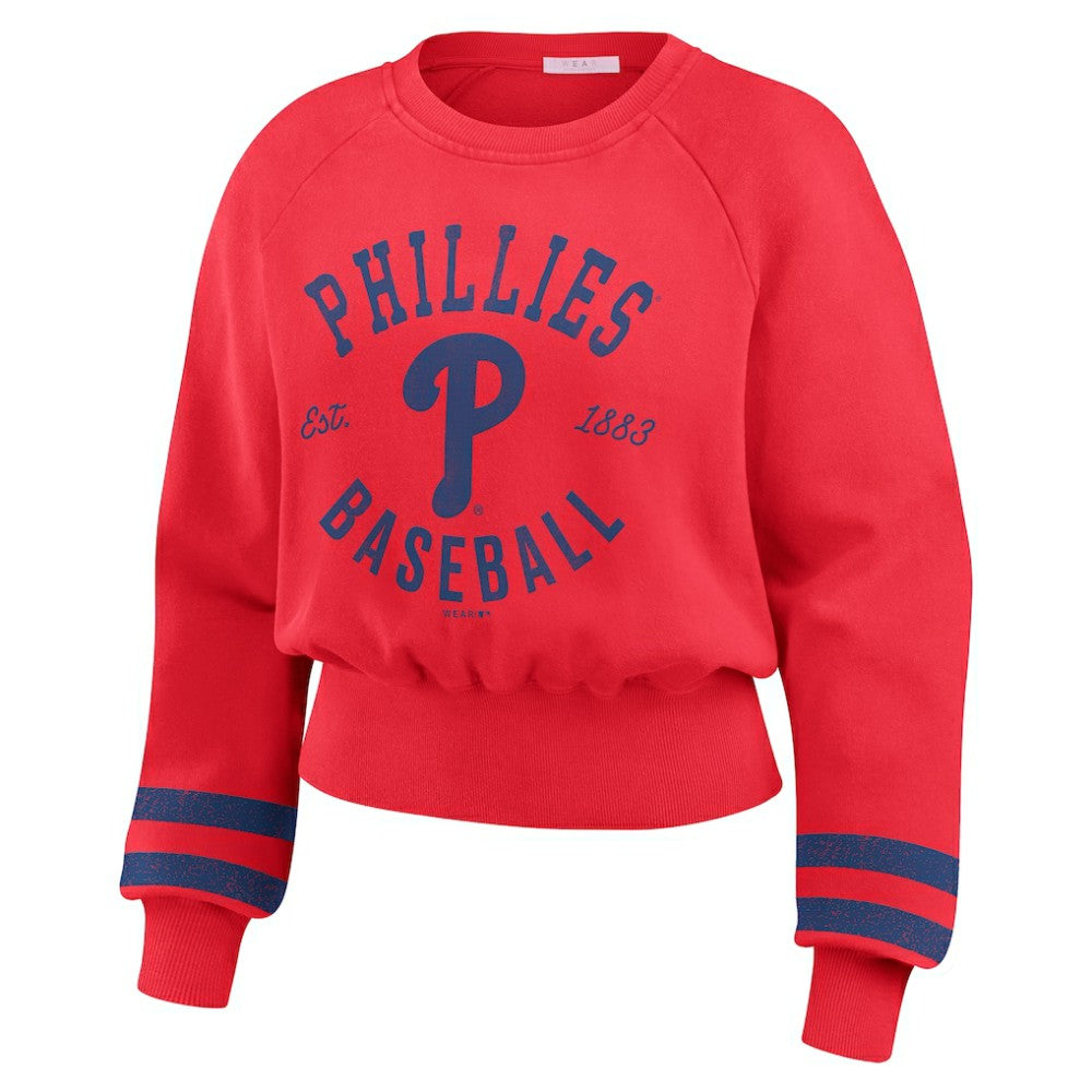 Philadelphia Phillies WEAR by Erin Andrews Women's Vintage Washed Cropped Pullover Sweatshirt - MLB