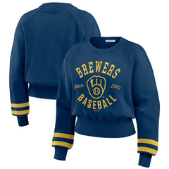 Milwaukee Brewers WEAR by Erin Andrews Women's Vintage Washed Cropped Pullover Sweatshirt - MLB