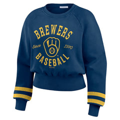 Milwaukee Brewers WEAR by Erin Andrews Women's Vintage Washed Cropped Pullover Sweatshirt - MLB