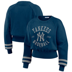 New York Yankees WEAR by Erin Andrews Women's Vintage Washed Cropped Pullover Sweatshirt - MLB