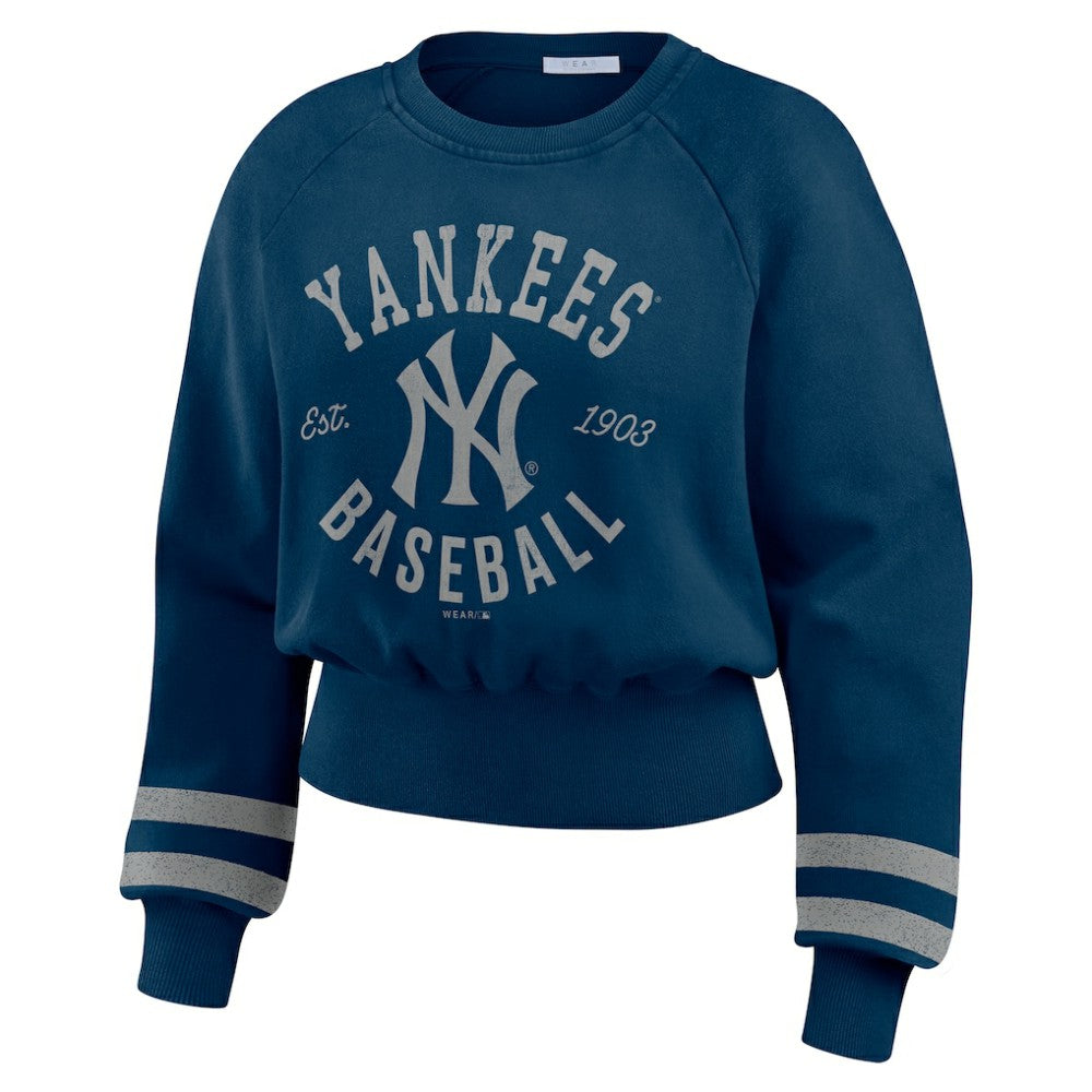 New York Yankees WEAR by Erin Andrews Women's Vintage Washed Cropped Pullover Sweatshirt - MLB