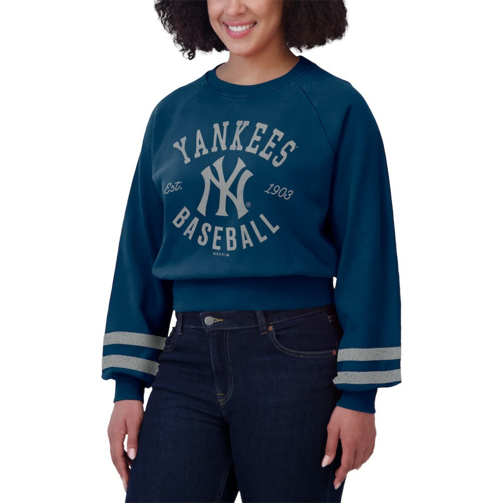 New York Yankees WEAR by Erin Andrews Women's Vintage Washed Cropped Pullover Sweatshirt - MLB