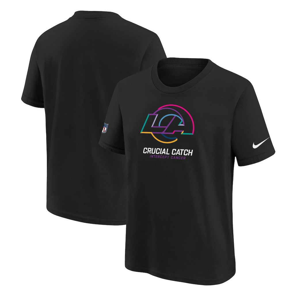 Los Angeles Rams Youth 2024 NFL Crucial Catch T-Shirt Black | Nike for Sale