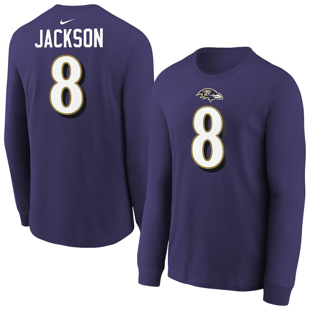Lamar Jackson Baltimore Ravens Youth Player Name & Number Long Sleeve T-Shirt Purple | Nike for Sale