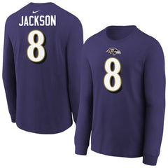 Lamar Jackson Baltimore Ravens Youth Player Name & Number Long Sleeve T-Shirt Purple | Nike for Sale