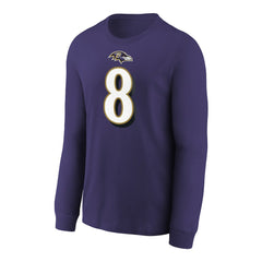 Lamar Jackson Baltimore Ravens Youth Player Name & Number Long Sleeve T-Shirt Purple | Nike for Sale