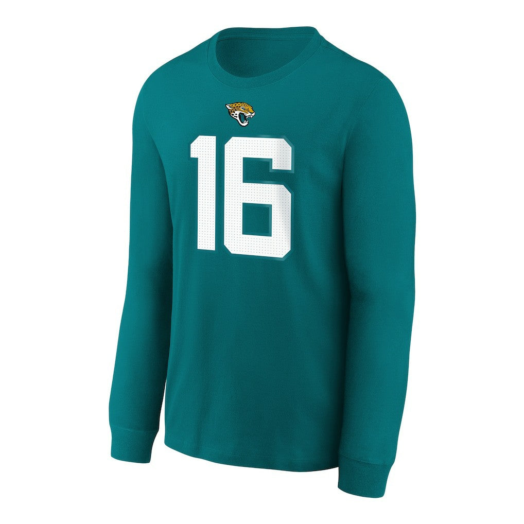 Trevor Lawrence Jacksonville Jaguars Youth Player Name & Number Long Sleeve T-Shirt Teal | Nike for Sale