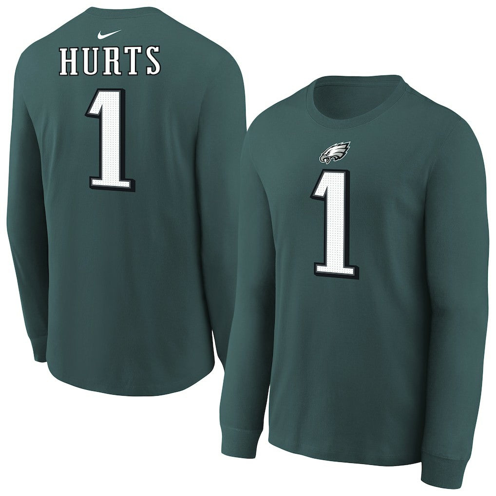Jalen Hurts Philadelphia Eagles Youth Player Name & Number Long Sleeve T-Shirt Midnight Green | Nike for Sale