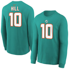 Tyreek Hill Miami Dolphins Youth Player Name & Number Long Sleeve T-Shirt Aqua | Nike for Sale