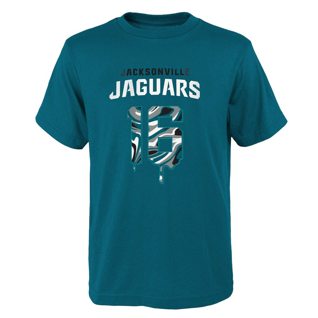 Trevor Lawrence Jacksonville Jaguars Youth Mainliner Drip Player Name & Number T-Shirt Teal | NFL