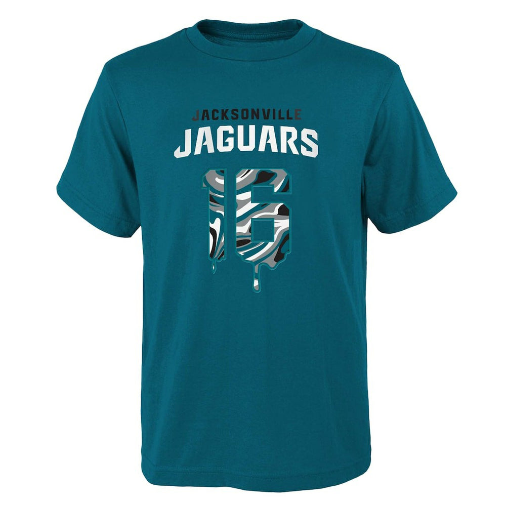 Trevor Lawrence Jacksonville Jaguars Youth Mainliner Drip Player Name & Number T-Shirt Teal | NFL