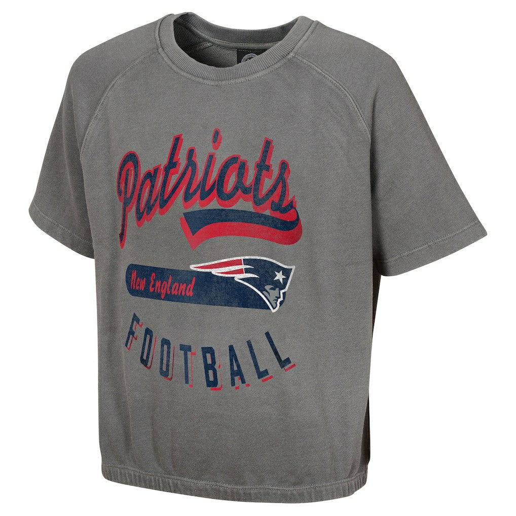 New England Patriots Women's Mineral Wash Short Sleeve Top Gray | NFL
