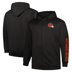 Cleveland Browns Big & Tall Sleeve Hit Full-Zip Hoodie Heather Charcoal | Fanatics