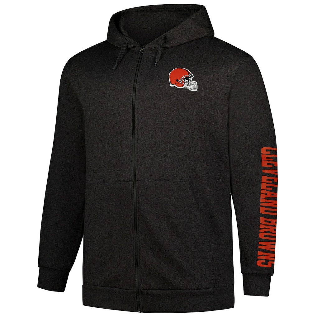 Cleveland Browns Big & Tall Sleeve Hit Full-Zip Hoodie Heather Charcoal | Fanatics