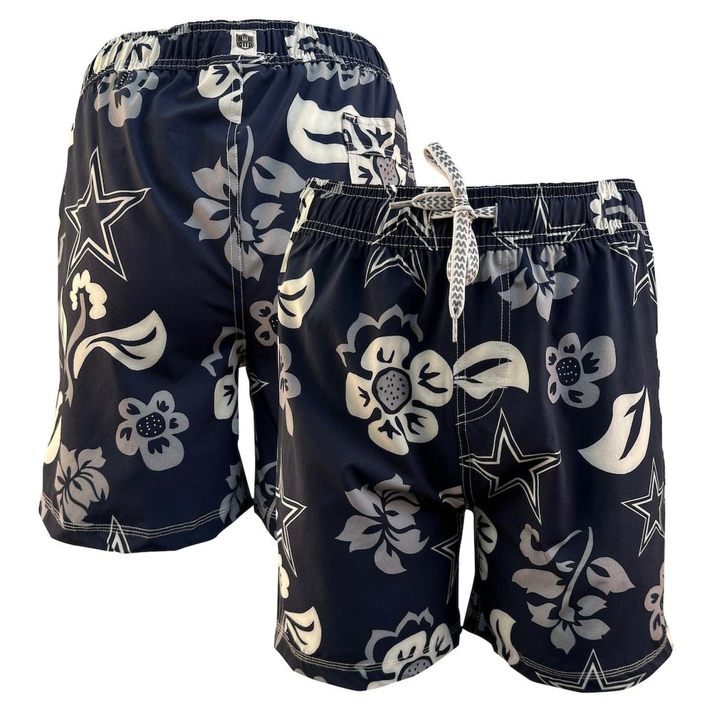 Dallas Cowboys Wes & Willy Youth Floral Volley Swim Trunks Navy | NFL